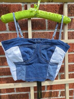 KROIX Two-Tone Denim Crop Top M